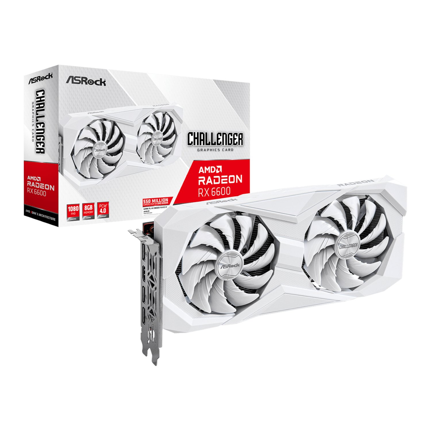 ASRock Radeon RX6600 Challenger D 8G GDDR6 128-BIT Graphics Card - White