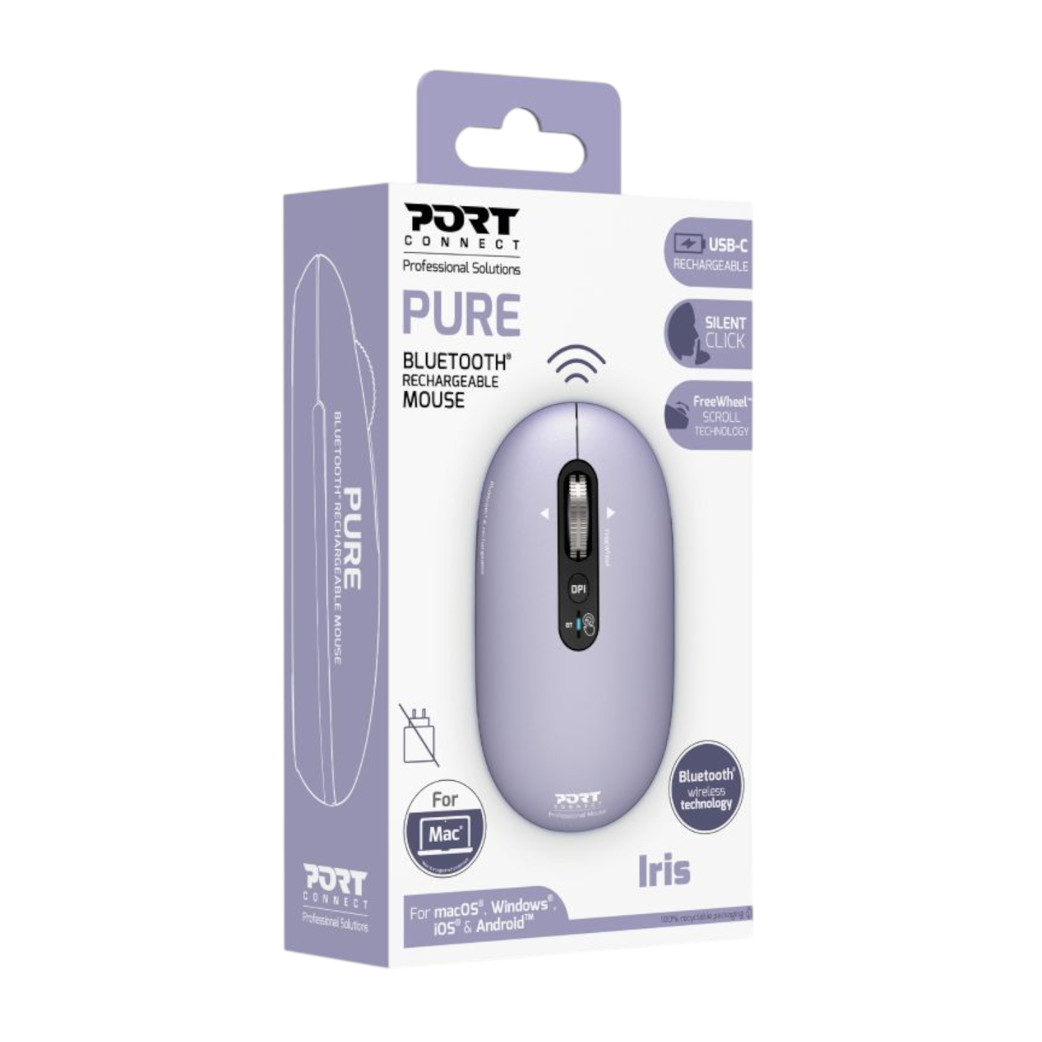 Port Connect PURE MAC Rechargeable Wireless and Bluetooth Mouse - Iris - Image 5