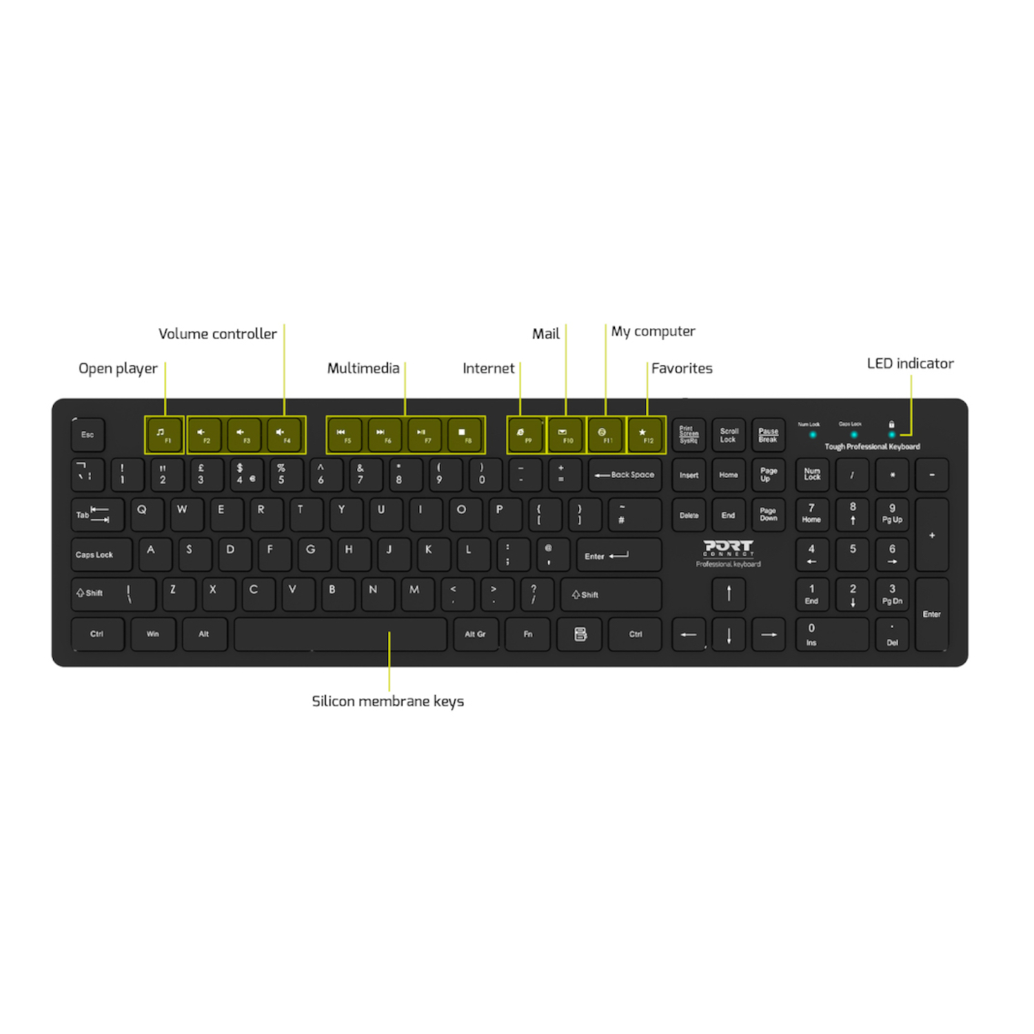 Port Connect Tough Office USB Keyboard - Black - Image 6