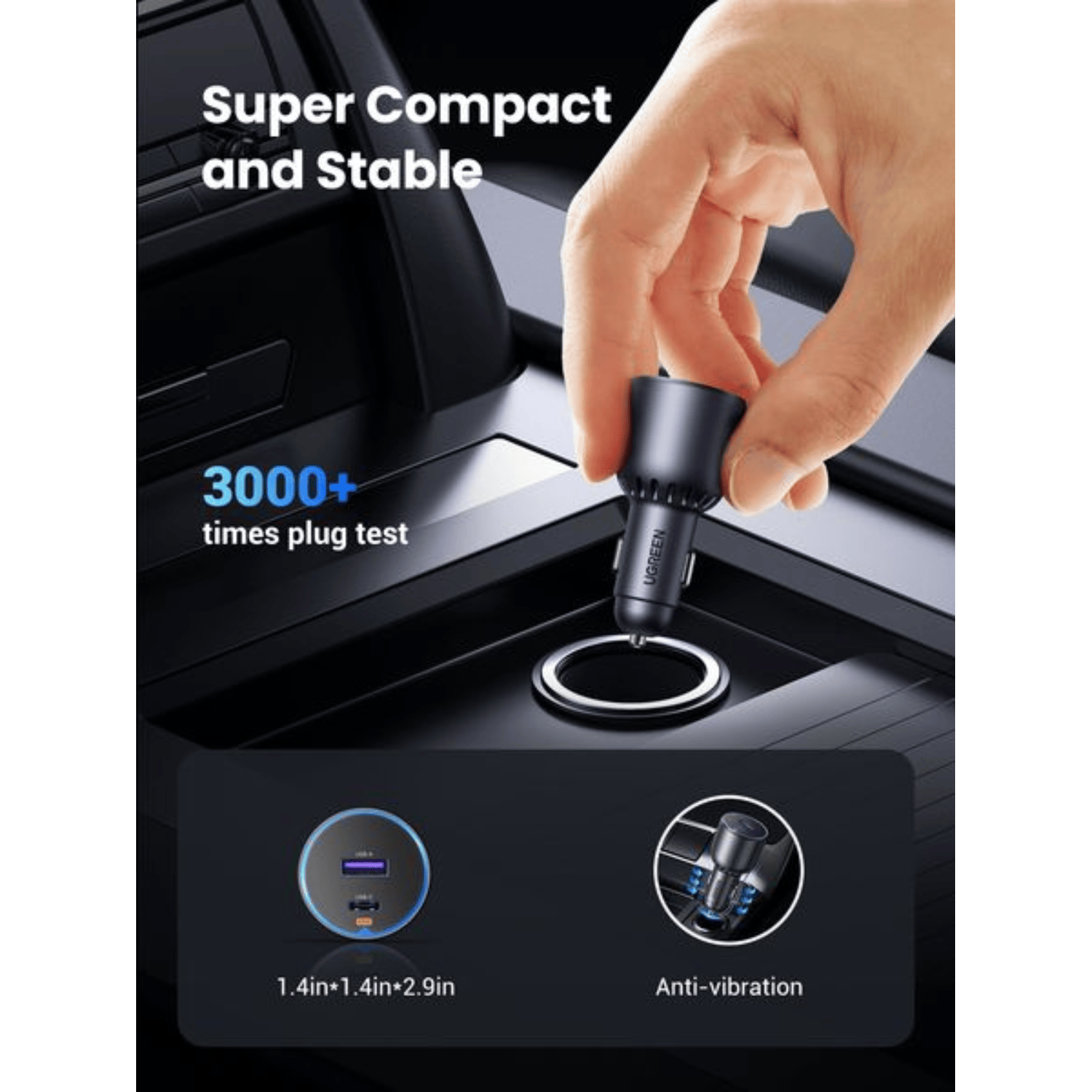 UGREEN 63W Type-C + USB A Fast Car Charger - Image 5