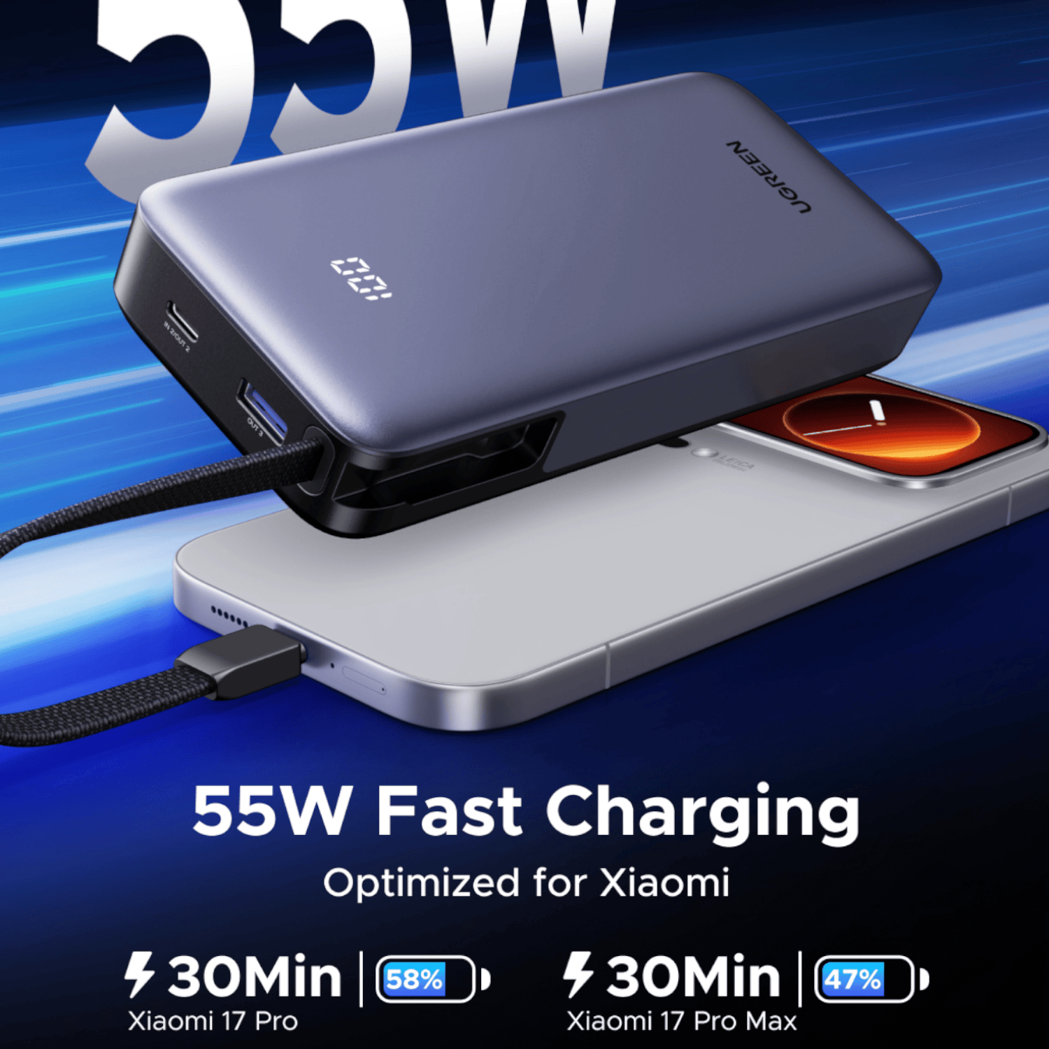UGREEN Nexode Power Bank 20000mAh 55W with built-in USB Type-C Cable - Image 6