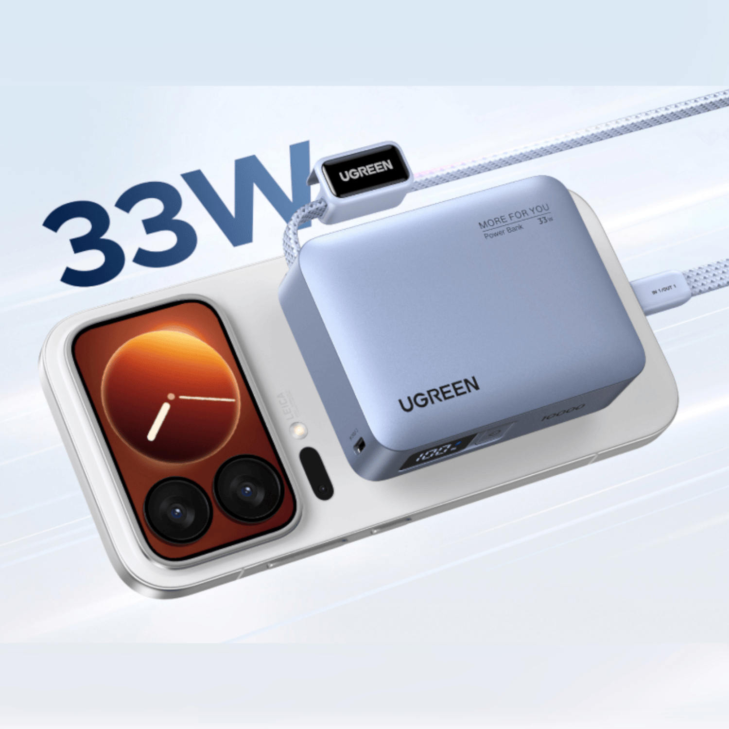 UGreen Nexode 10000mAh 30W Power Bank with Built-in USB Type-C Cable - Image 4