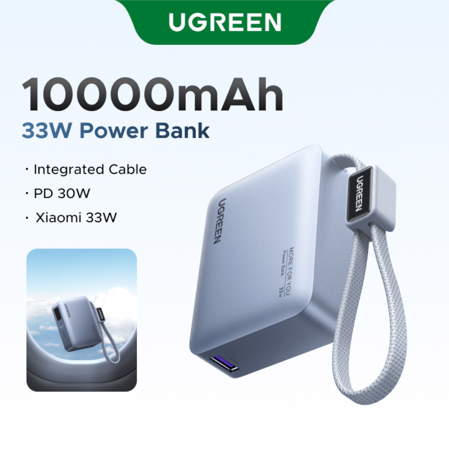 UGreen Nexode 10000mAh 30W Power Bank with Built-in USB Type-C Cable - Image 6