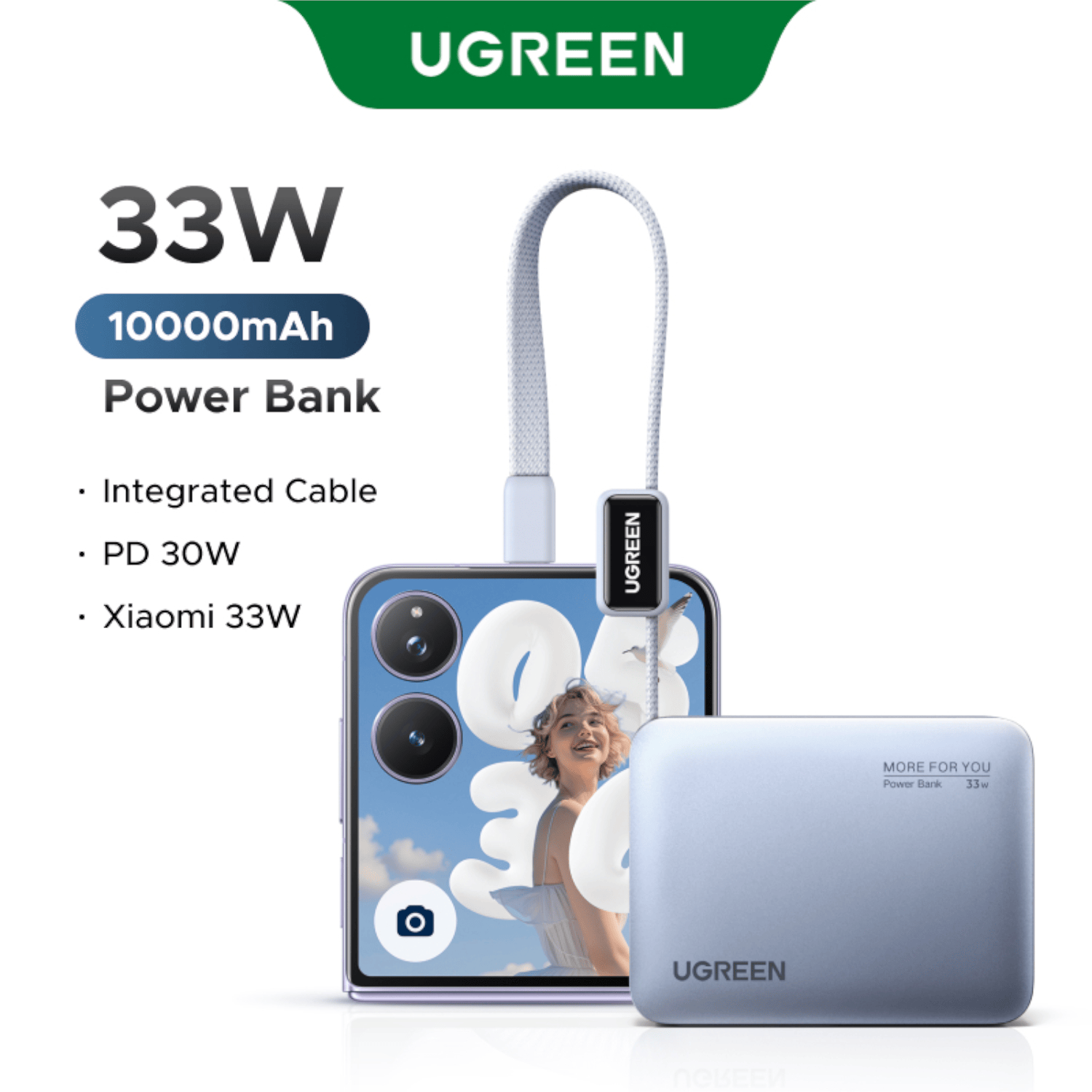 UGreen Nexode 10000mAh 30W Power Bank with Built-in USB Type-C Cable - Image 7
