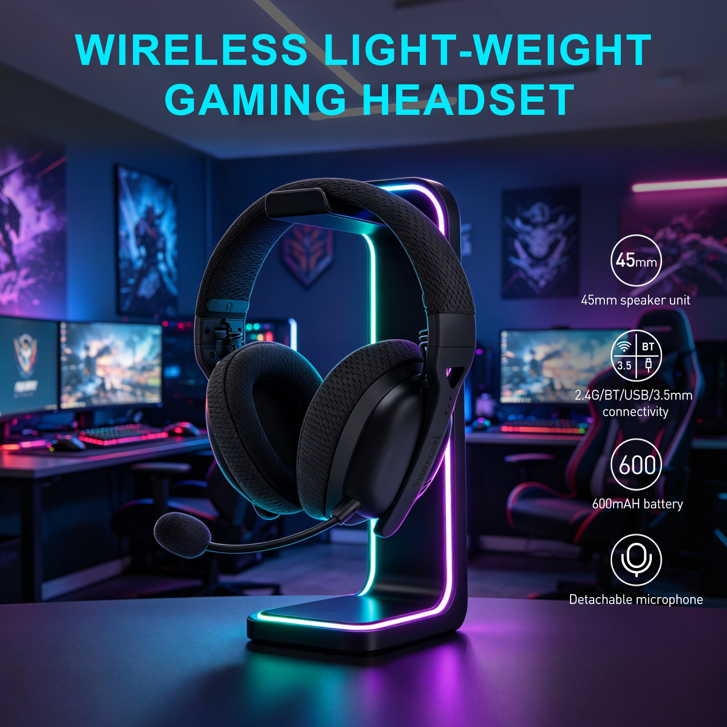 Redragon H819 QUAD AIR Wireless Gaming Headset - Black - Image 8