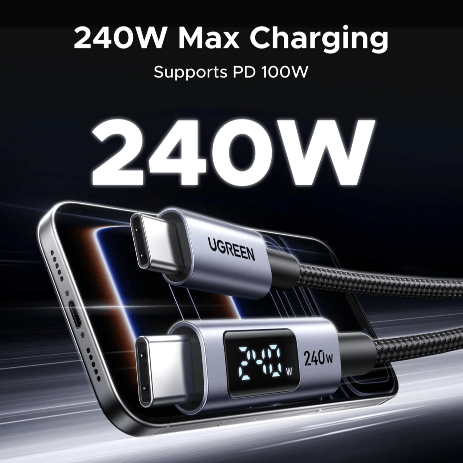 UGREEN 240W USB Type-C Cable with LED Display 1M - Image 6