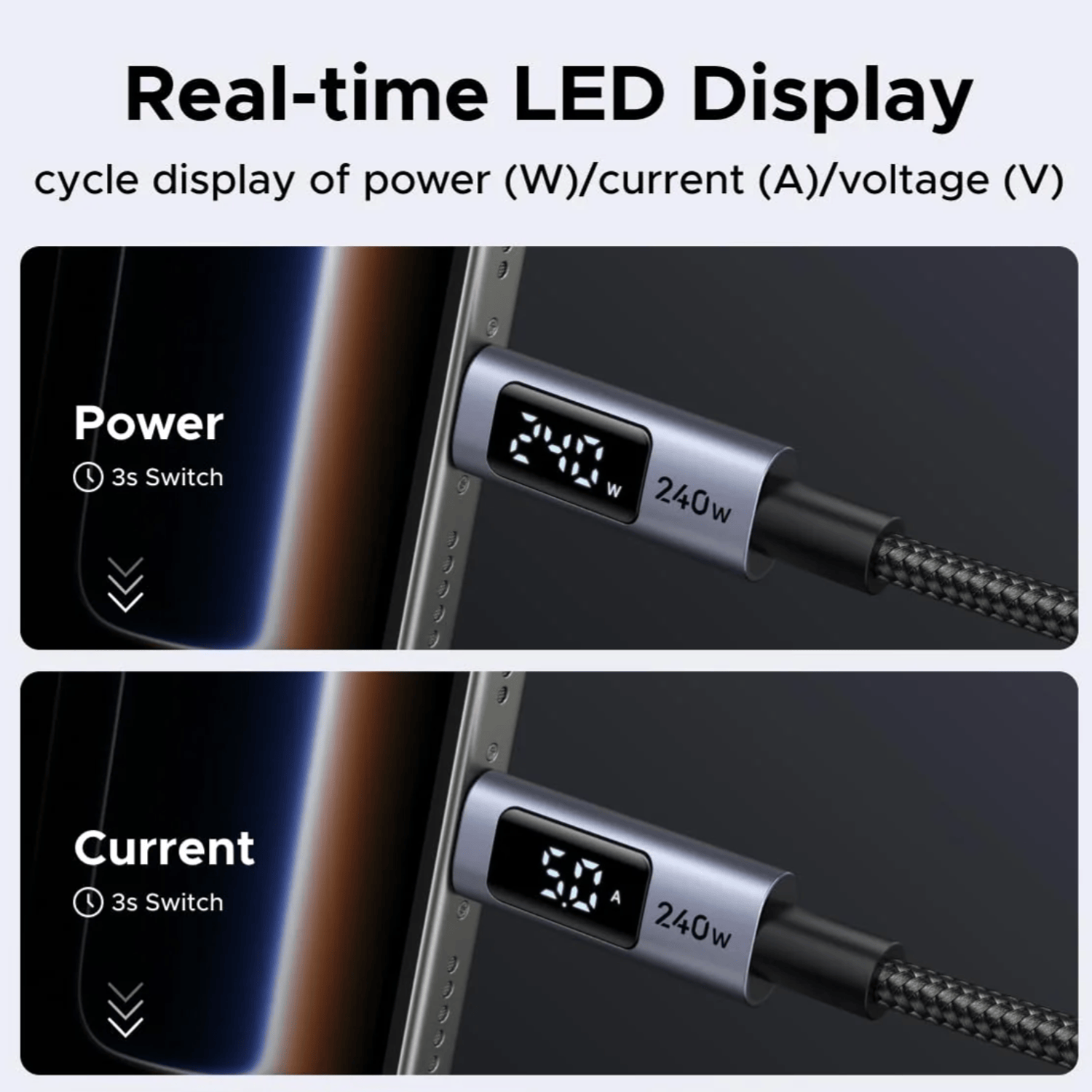 UGREEN 240W USB Type-C Cable with LED Display 2M - Image 4