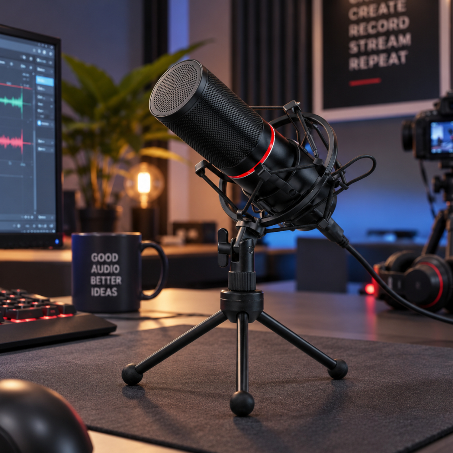 REDRAGON BLAZAR Cardioid USB Gaming Mic and Tripod - Black - Image 6