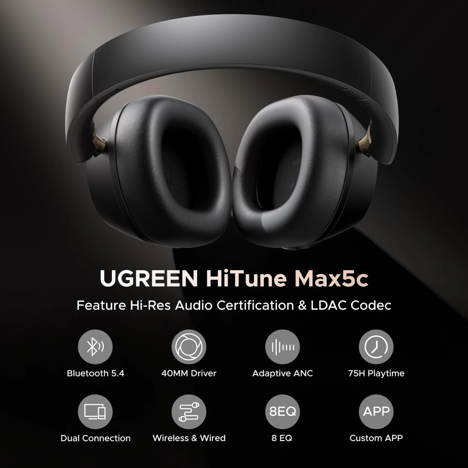 UGREEN HiTune Max 5C Hybrid ANC Headphones – Black - Image 2
