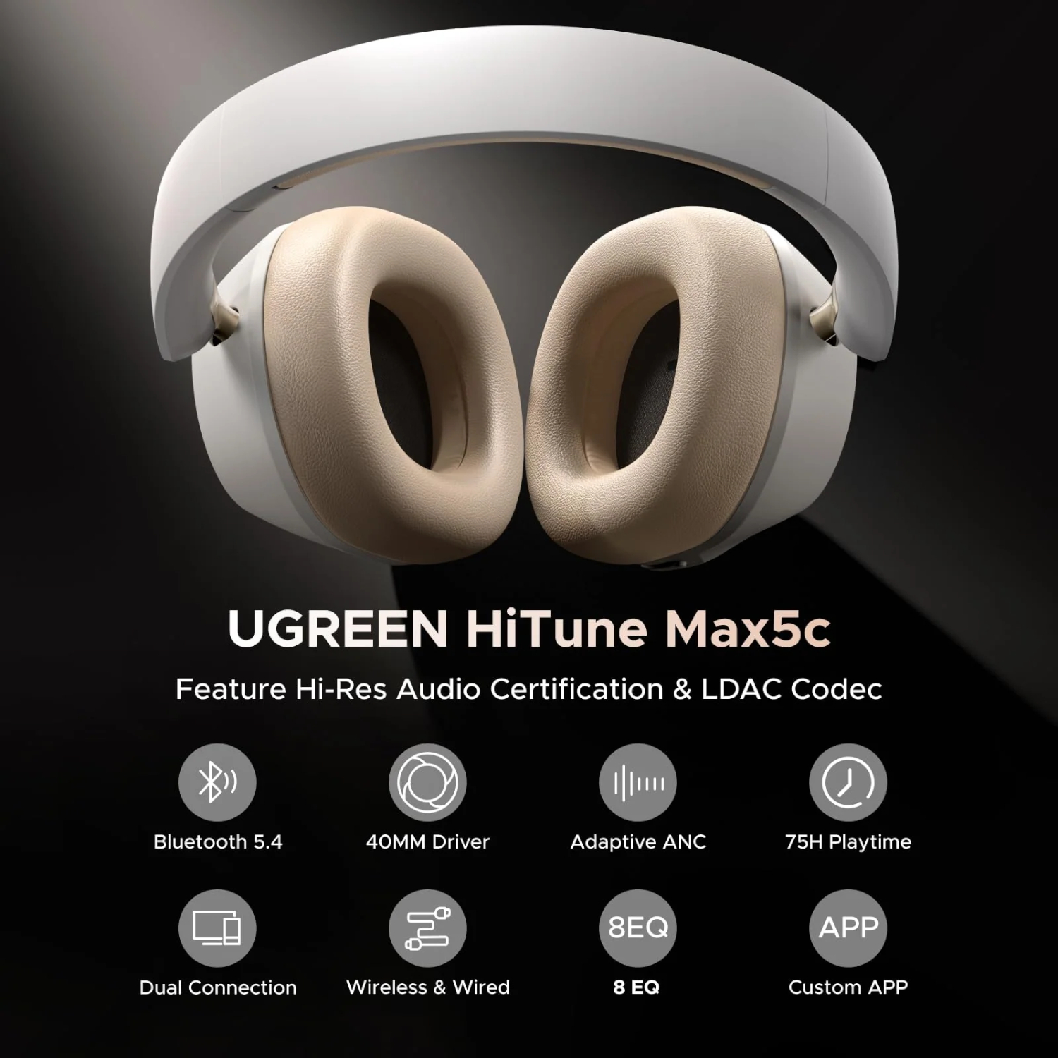 UGREEN HiTune Max 5C Hybrid ANC Headphones–White - Image 5